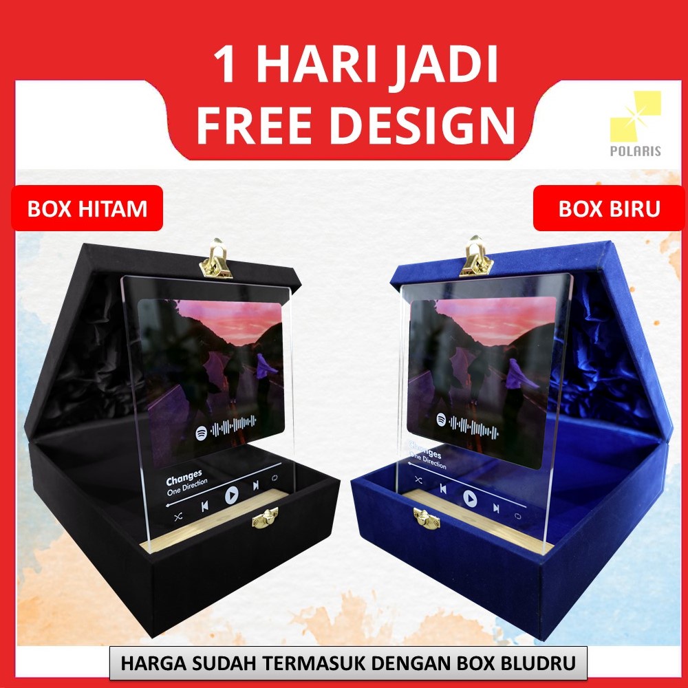 CUSTOM ACRYLIC SPOTIFY LED KAYU STAND + BOX BLUDRU BIRTHDAY/WEDDING GIFT - AKRILIK KADO WISUDA ULANG TAHUN HADIAH FOTO PAJANGAN WOODEN STAND