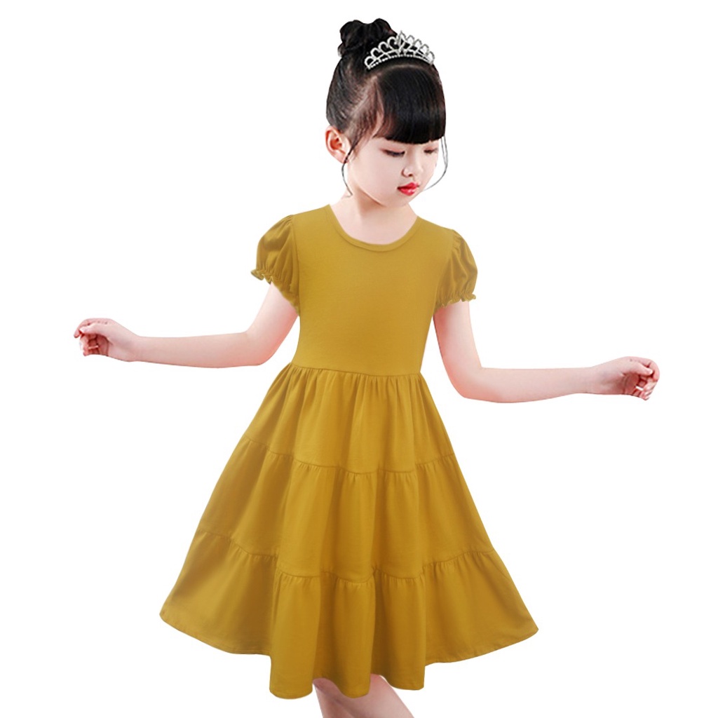 Two Mix Dress Anak Ruffle Perempuan Bahan Kaos Katun Combed Usia 1-12 Tahun 4254