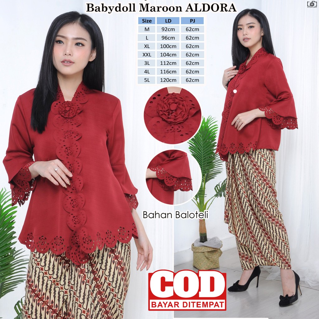 Atasan Kebaya Encim Modern Aneka Warna Broken White | Putih Cerah | Hitam | Kuning | Maroon|Abu|Coklat / Kebaya Wisuda Mewah / Kebaya Akad Nikah Kekinian / Kebaya Moderen Kondangan Jumbo Aldora-1