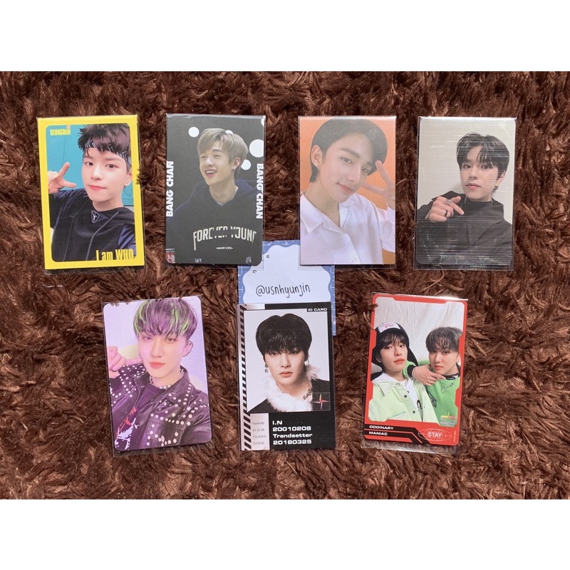 pc photocard official stray kids yellow border imw seungmin, mixtape making bangchan, ds oren hyunji