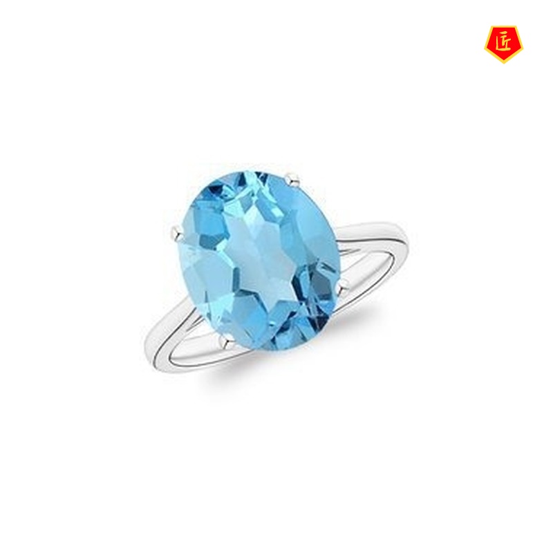 [Ready Stock]Classic 925 Silver Inlaid Blue Crystal Topaz Ring