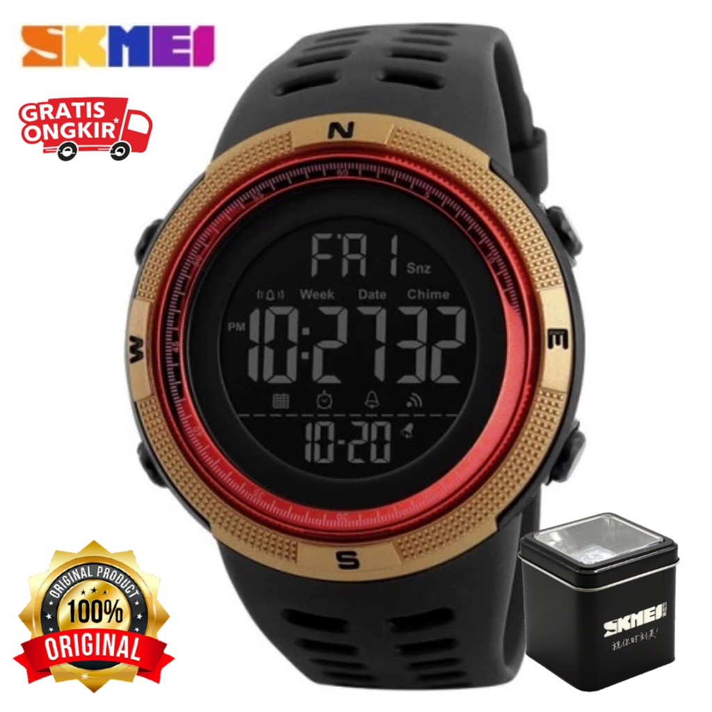 Jam Tangan Pria Digital SKMEI 1251 Sport Original Water Resist - Red Gold