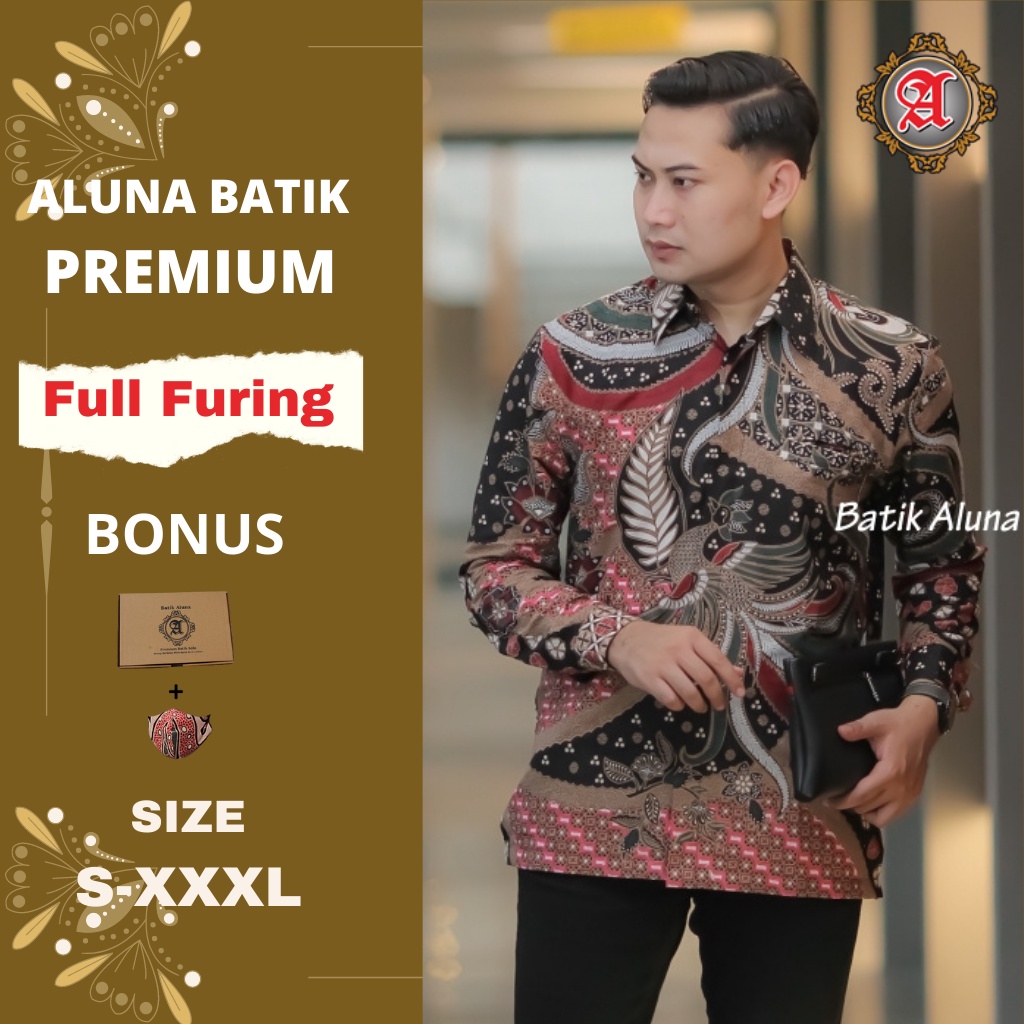 Batik Pria Lengan Panjang Reguler Fit Full Furing Bahan Katun Prima Premium Modern Aluna Baju Batik 