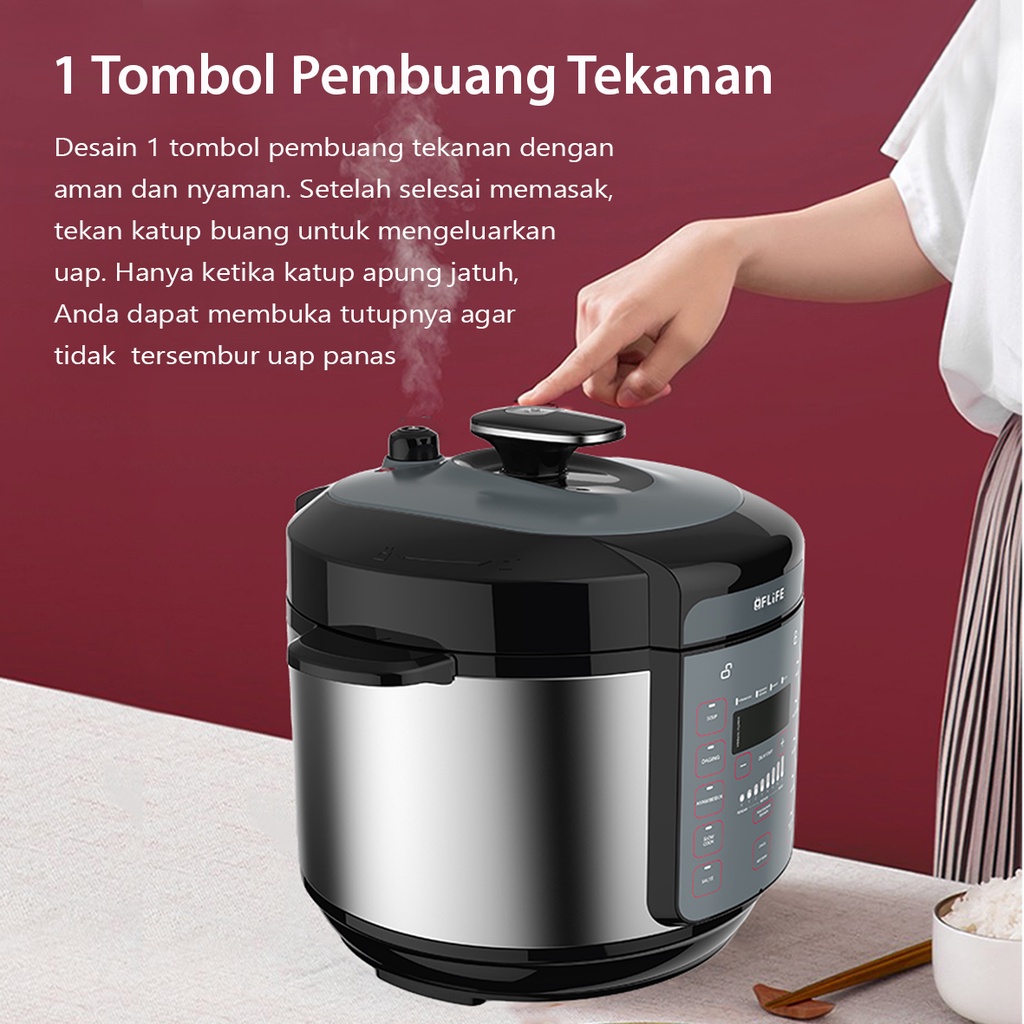 FLIFE PC05LB Pressure Rice Cooker Multifunction Electrik 5 Liter Panci Presto 7 Level Tekanan 10 Pilihan Menu Praktis