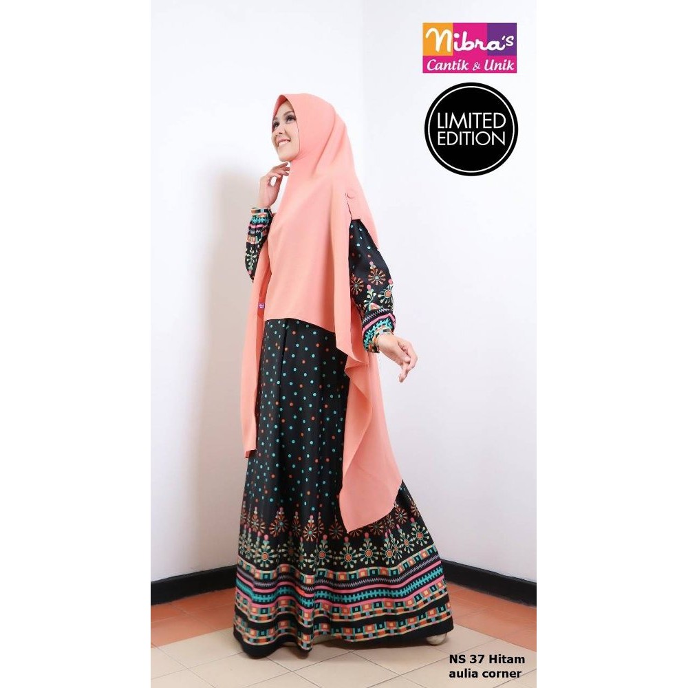 PROMO Gamis Muslim Nibras NS 37 Hitam ORIGINAL Gamis Cantik