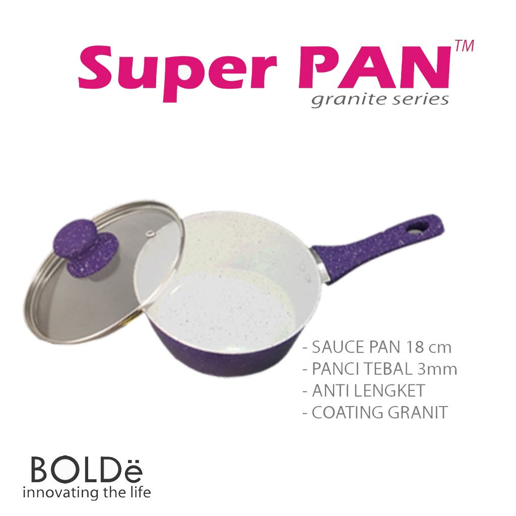Panci Saus / Panci Susu BOLDe Super Pan Sauce Pan Granite 18 CM Tutup Kaca