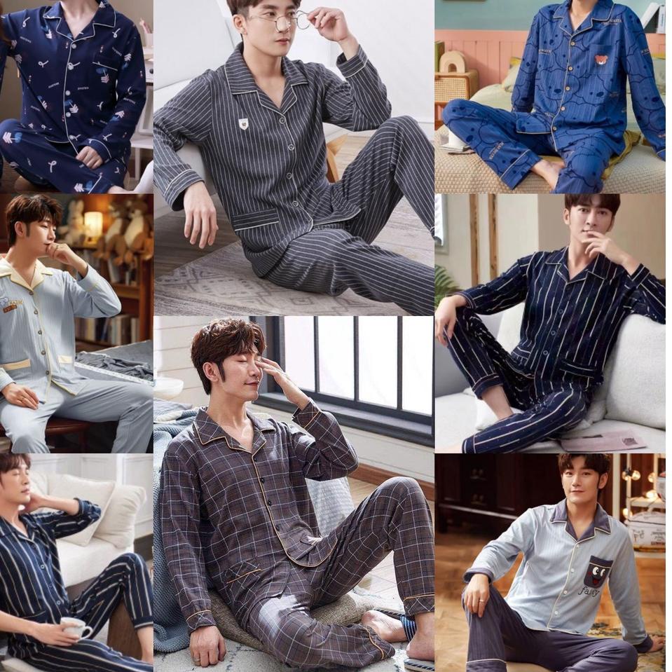 ○ Setelan Piyama Baju Tidur Pria Import Lengan Panjang/SET PIYAMA POLOS RIB/Baju Tidur Pria dewasa b