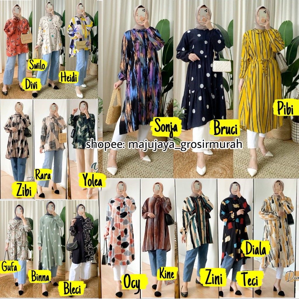 BLOUSE RAYON BUSUI - LONEA SANSO MIDI MOA GARIN RIBON CLESI BLECI - 20 MOTIF ATASAN KATUN OVERSIZE