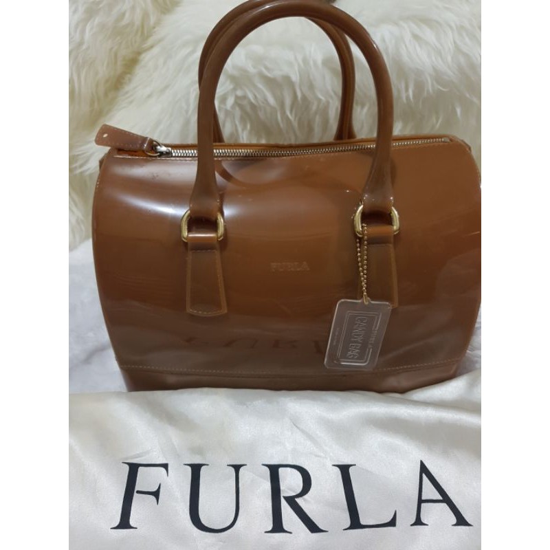preloved tas furla jelly coklat