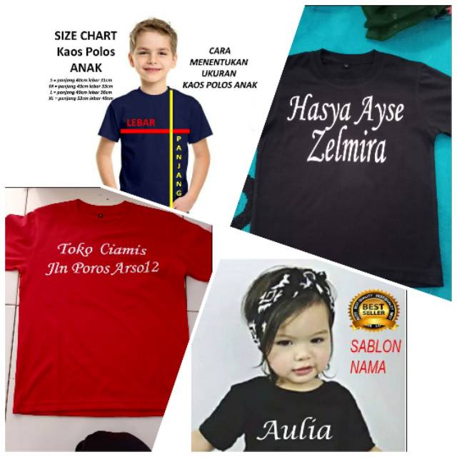Baju Kaos anak sablon keren, bisa tulis nama di kaosnya juga, sayang anak