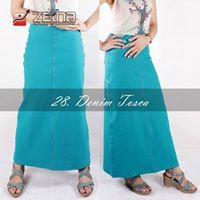 Rok Zetha Panjang Wanita Warna Denim Tosca | Rok Kerja Kantor | Rok Denim | Rok Model A - Line | Rok