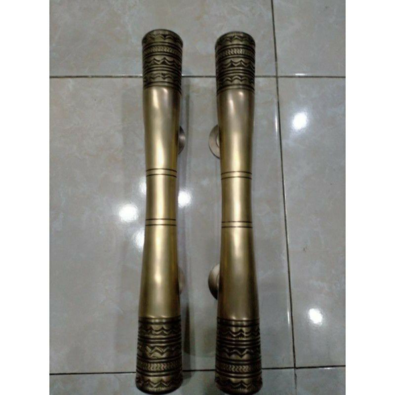 Handle Pintu / Gagang Pintu Rumah Pagar Kuningan Antik Motif Kepala Ukir 40cm