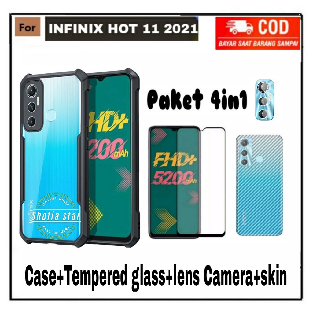 4IN1 CASE INFINIX HOT 11 11S SHOCKPROOF TRANSPARAN CAMERA PROTECT CASING