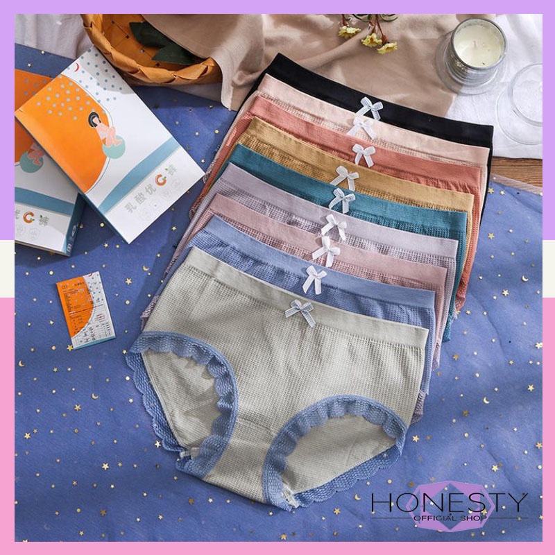 Honesty-139 Celana Dalam Wanita Sexy Motif Pita Bahan Katun Fashion Korea Import