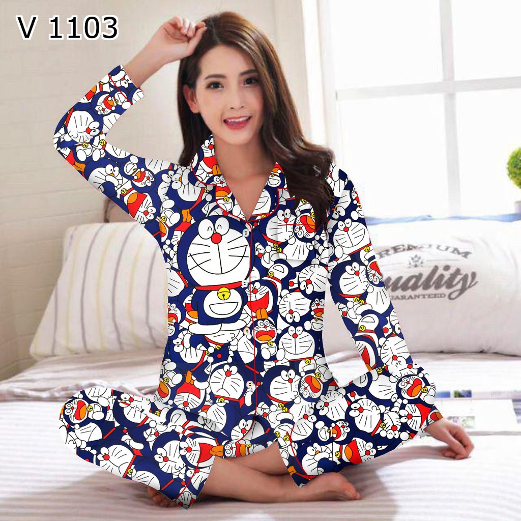 JNV Piyama PP Wanita Motif Karakter Kartun 04 - Baju Tidur Lengan panjang - Bahan Katun-Big Mon