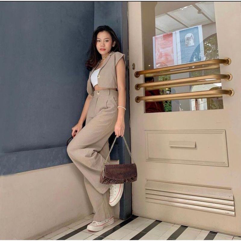 LOOSE PANTS/CELANA KULOT WANITA TERBARU/LONG PANTS/ CELANA CRINKLE HIGH WAIST