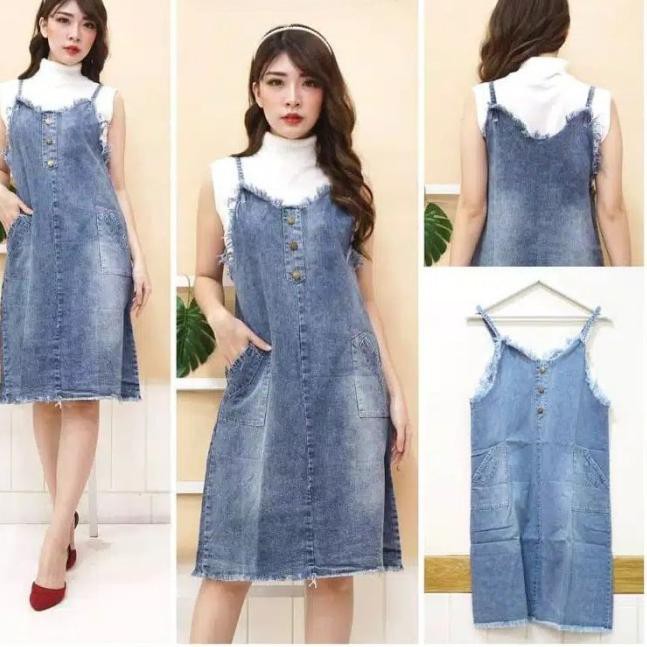 READY ROK DRESS OVERALL JUMPER KODOK JEANS LEVIS DENIM PENDEK TERBARU WANITA TERMURAH...