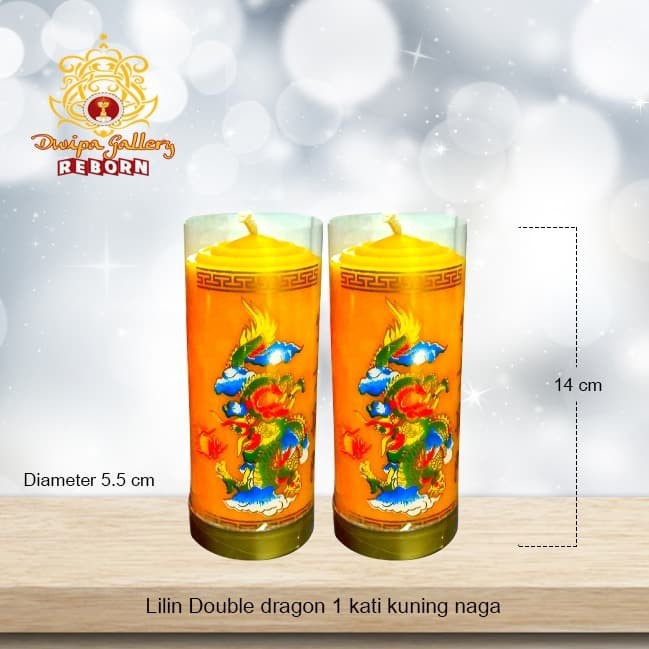 Lilin/Candle Puja Sembahyang Double Dragon 1 Kati Kuning Naga