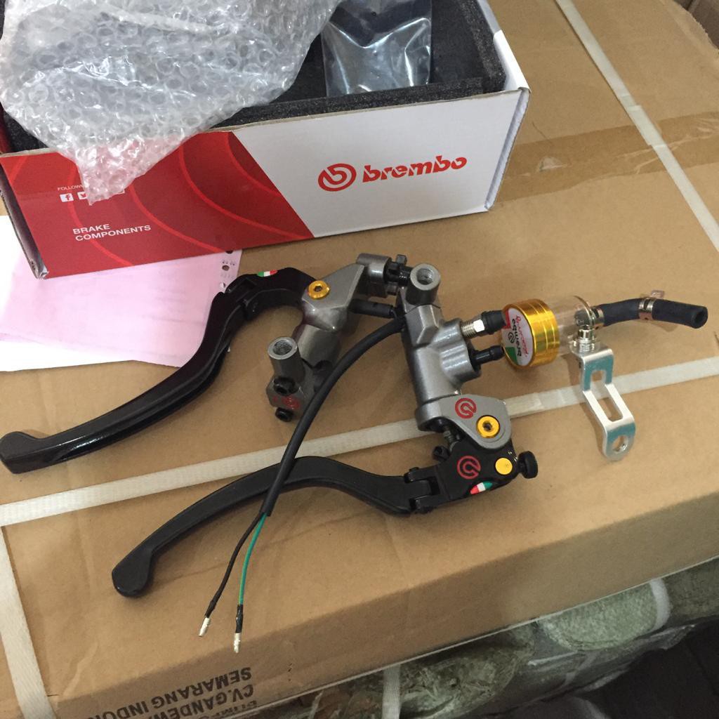 Handle Master rem brembo izumi plus kabel+ Dudukan spion+tabung+tutup brembo gold set kiri kanan