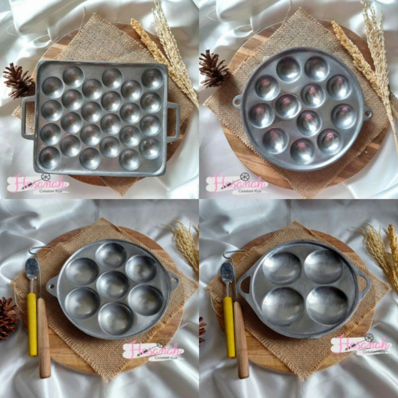 Cetakan Kue Apem/Telor/Dorayaki/Takoyaki 4/7/12 Lubang Alumunium Poles Kamir/Lumpur/Selong/Cubit 24