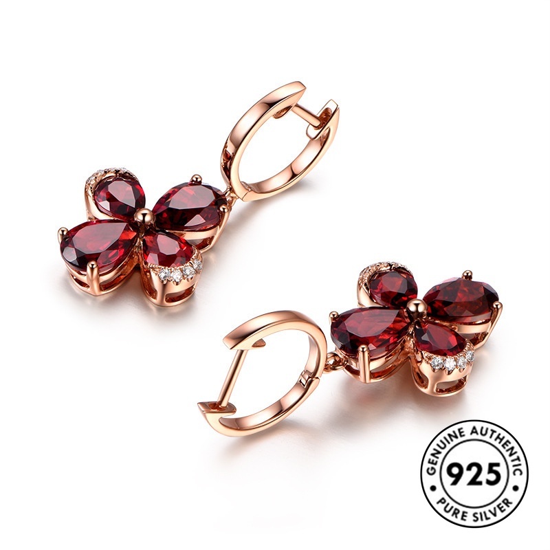 Anting Ruby Bahan 925 Sterling Silver Warna Rose Gold