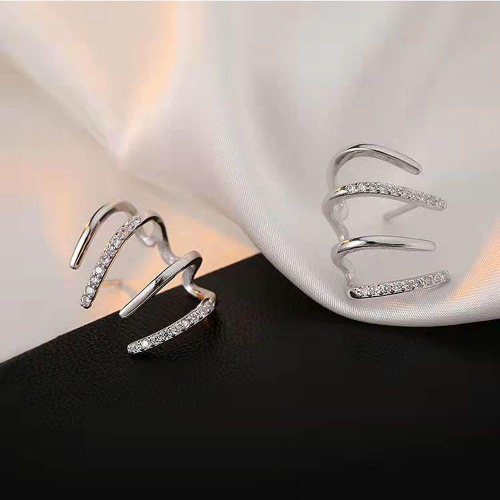 R-flower Stud Earrings Simple S925 Needle Anting Empat Baris Untuk Wanita Berlian Imitasi