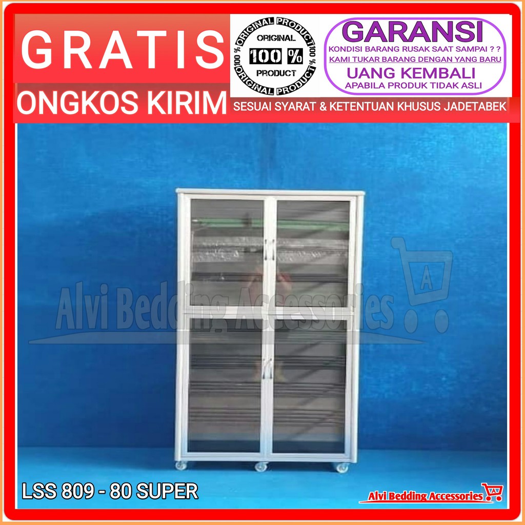 Lemari Rak Sepatu 9 SUSUN LSS 809-80 Aluminium Kaca Riben SUPER Bufet Sendal Bupet Sandal