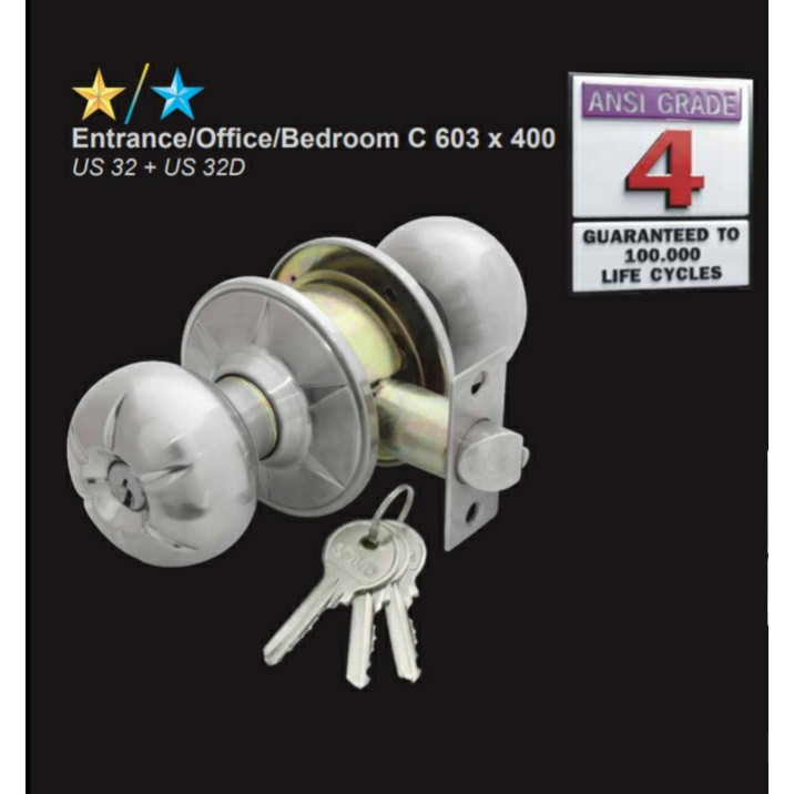 SOLID - KUNCI PINTU BULAT/CYLINDRICAL LOCKSET SOLID C 603 X 400 DENGAN ANAK KUNCI