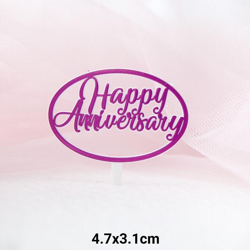 Topper Kue Mini Happy Anniversary Hiasan Kue Pernikahan Mini Ungu