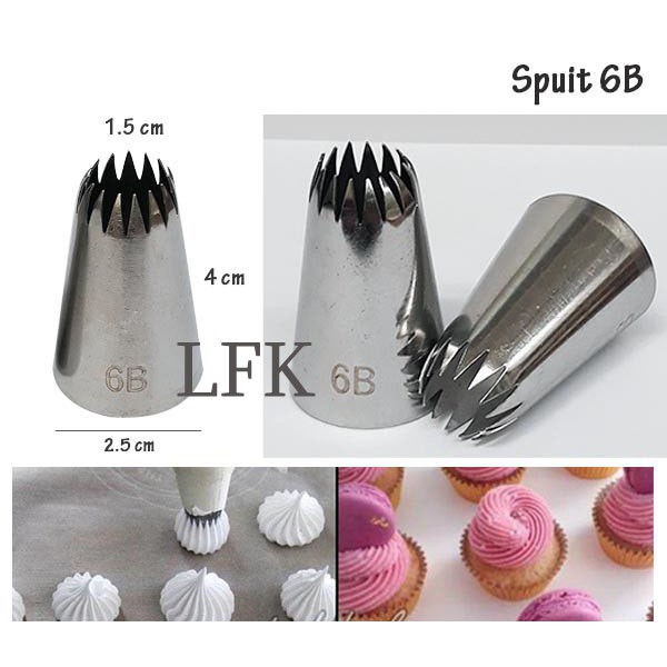 IMPORT SPUIT #6B STAR MAWAR BINTANG GERIGI  TANPA SAMBUNGAN STAINLESS CHUROS NOZZLE KEMBANG BUNGA PI