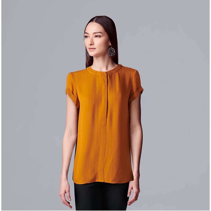 Simply Vera by Ver*wang Popover Short Sleeve Blouse - Mustard