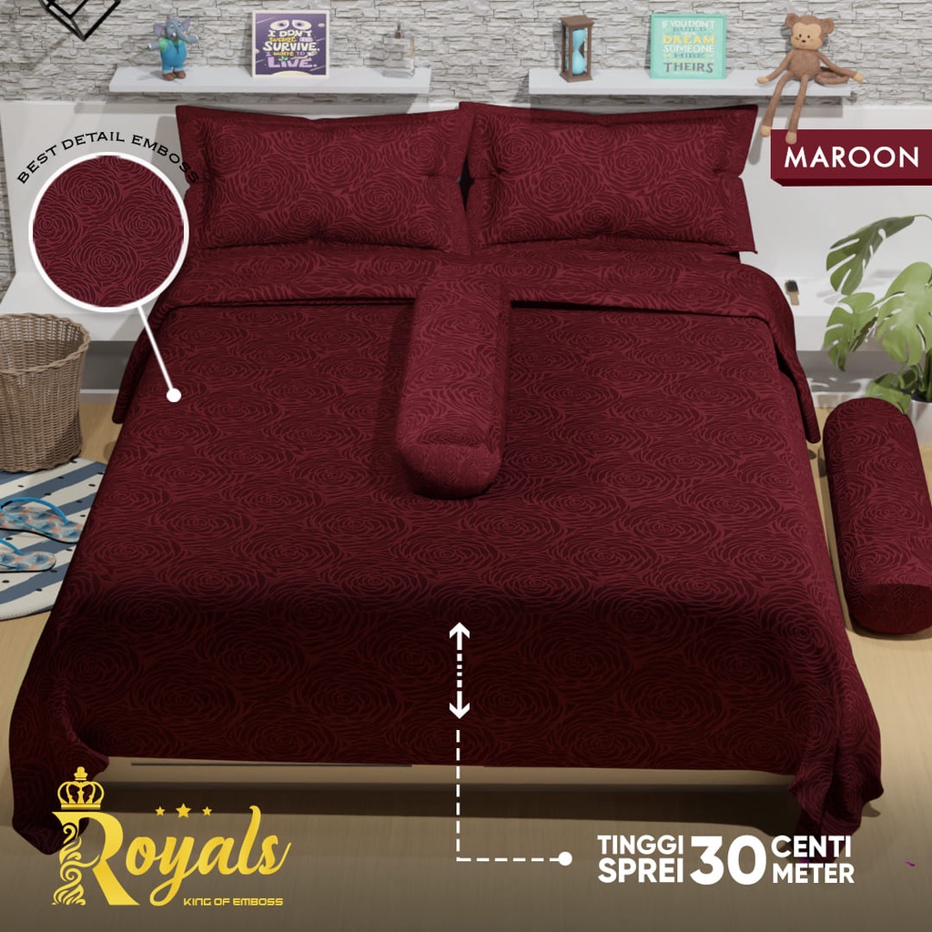 Royals Emboss BedCover SET Sprei Uk 160/180 - Maroon