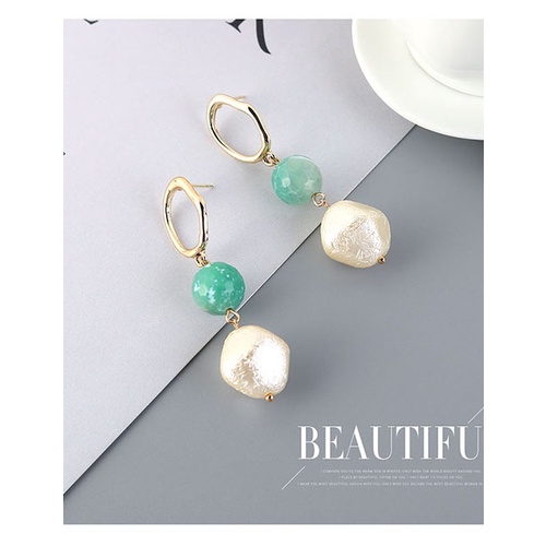 LRC Anting Tusuk Fashion Green Small Ball Hollow Pearl Irregular Geometric Stud Earrings Y63759