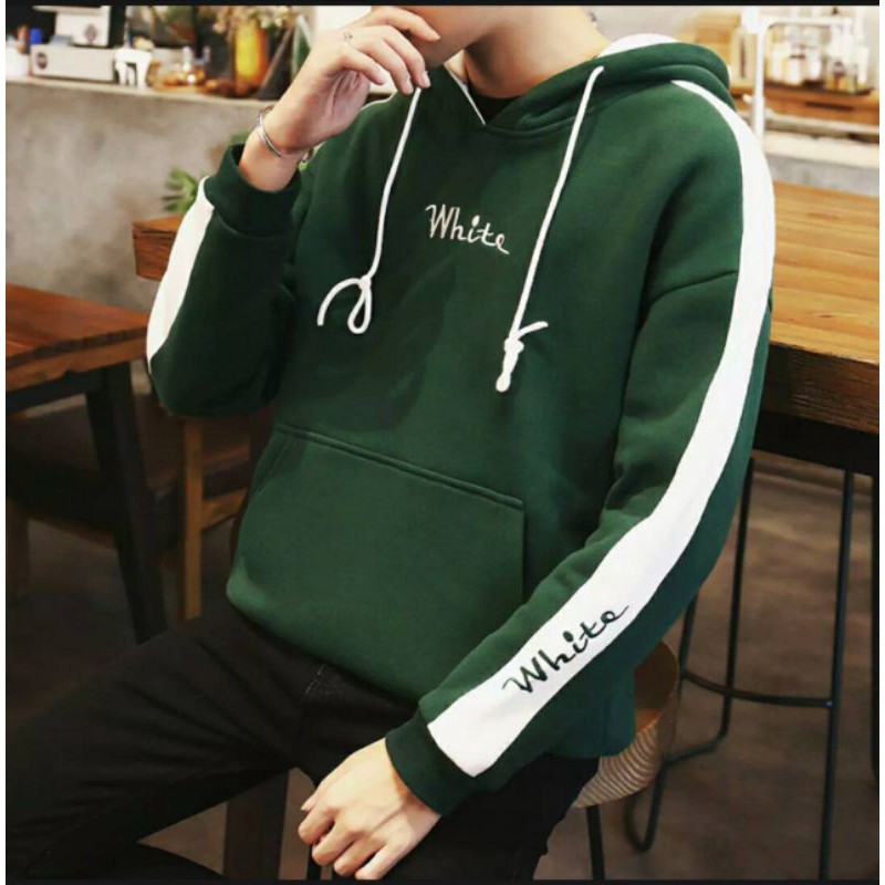HOODIE PRIA WHITE SWEATER PRIA PUTIH MOCA HITAM