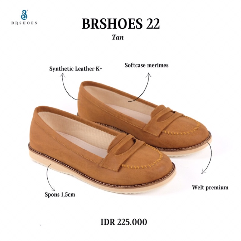 [SIAP KIRIM] BRShoes22 Tan Sepatu Kerja Casual Slip On Wanita