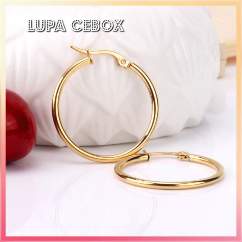 Anting Titanium Anting Wanita Bulat Besar Anti Karat