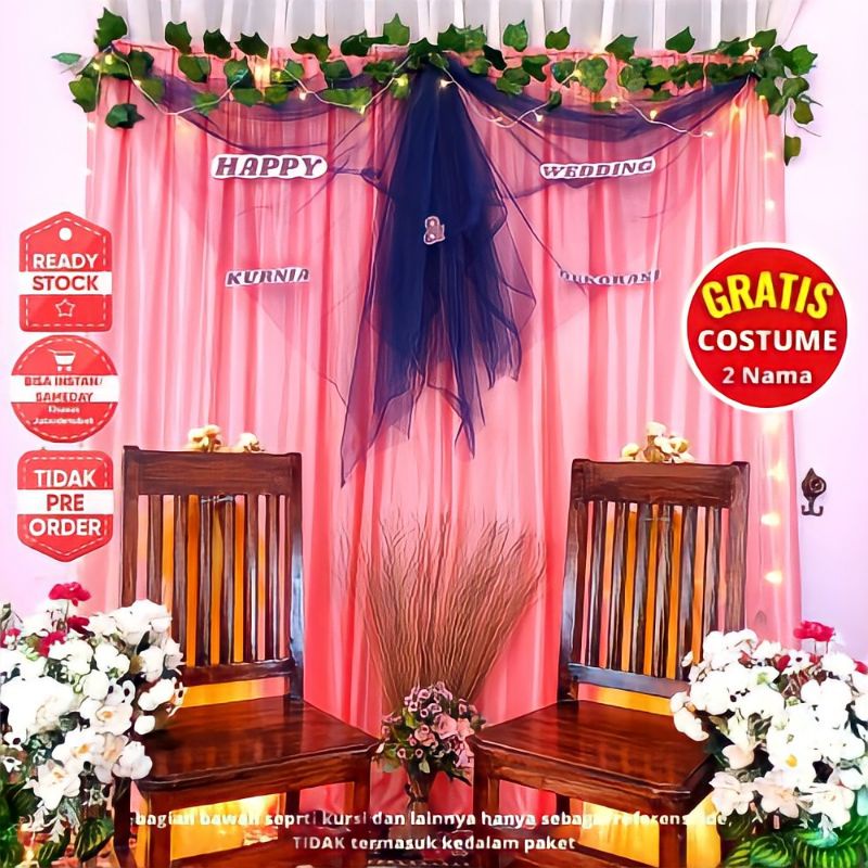 Dekor Dekorasi Backdrop PhotoBooth Kain Hiasan Lamaran Tunangan Akad Nikah Aqiqah Wedding Paket 01