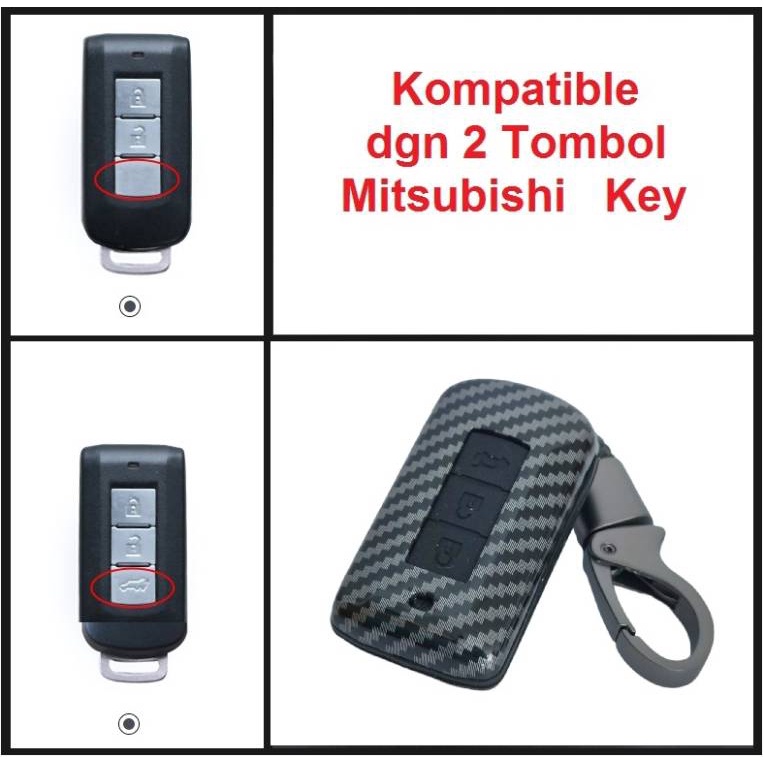 Mitsubishi Key Case Kunci Cover Outlander Pajero Xpander  2 3 Tombol Carbon Smart Key Casing