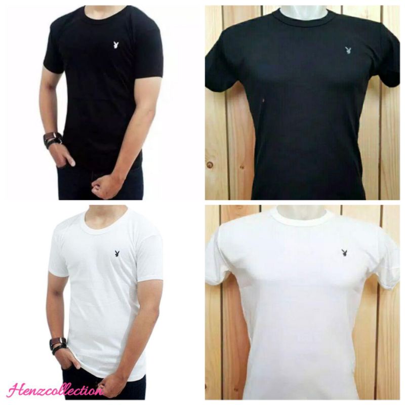 PLAYBOY OBLONG ROUND NECK KAOS DALAM PRIA CASUAL DEWASA PREMIUM UKURAN ALLSIZE  (L)Kaos Oblong Putih