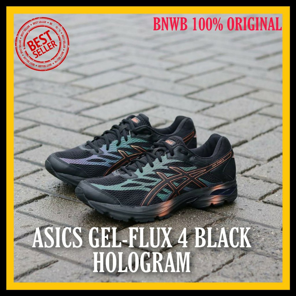 ASICS GEL-FLUX 4 BLACK HOLOGRAM ORIGINAL SEPATU PRIA DEWASA SEPATU ASICS SNEAKER SEPATU BRANDED BNWB