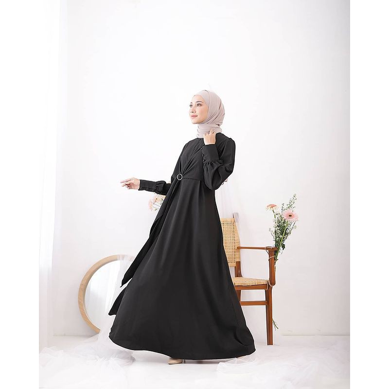 BAJU DRESS GAMIS BRUKAT  DEWASA TERBARU ABAYA MUSLIM SYAR'I MODERN LADY ZARA MAXI MODEL BALON - RAYA-HITAM
