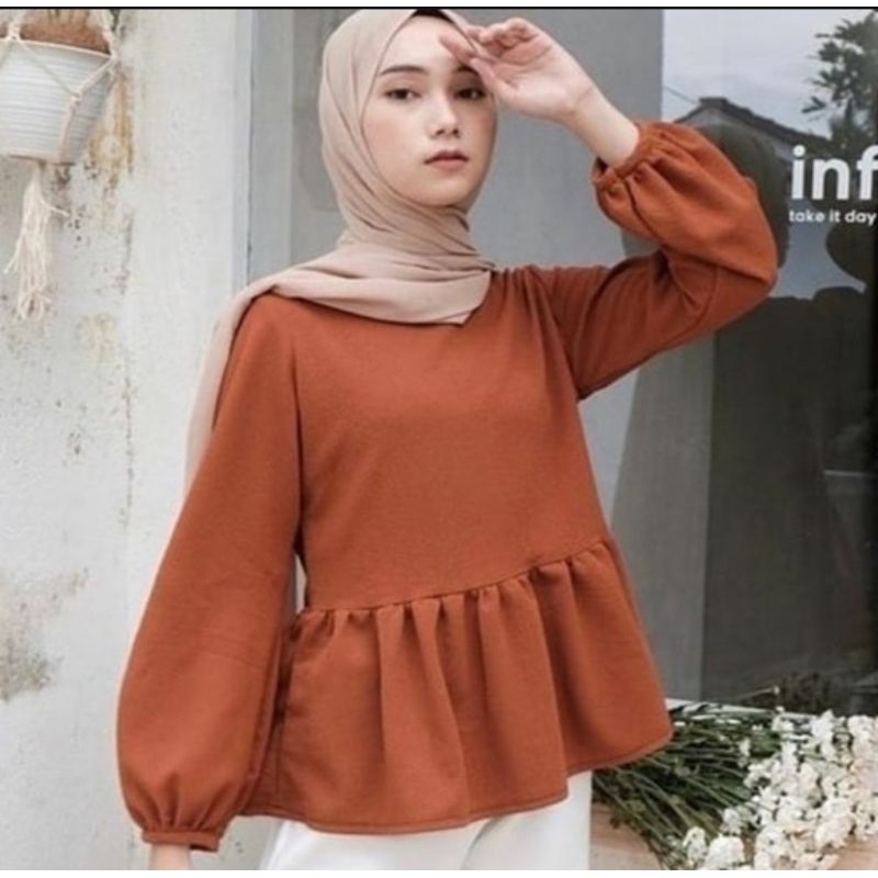 BLOUSE PEPLUM / BLOUSE LENGAN BALON / BLOUSE COTTON WAFFLE