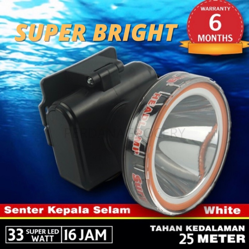 SENTER KEPALA LED 33W DIVING/SNORKLING PROOF BATERAI TAHAN LAMA