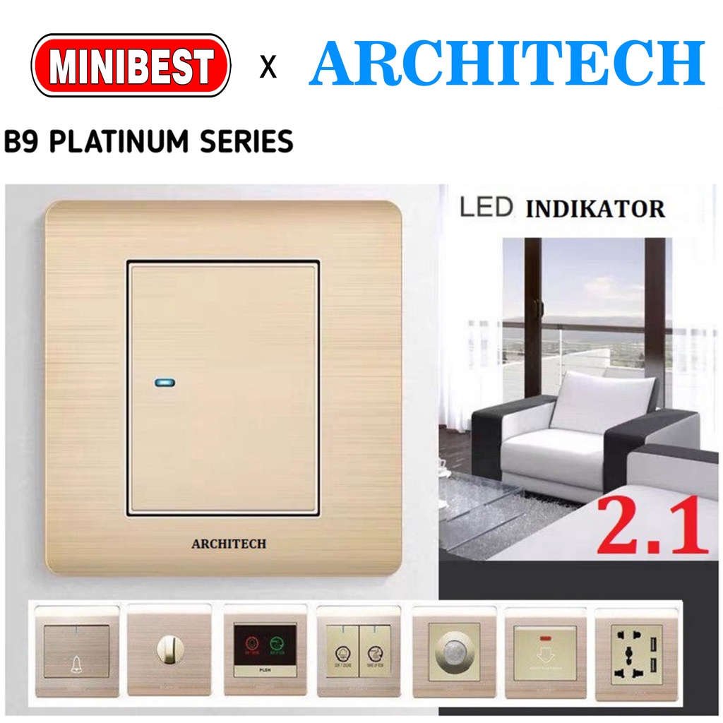 [MB] SAKLAR LAMPU/ STOP KONTAK SAKELAR/ CETEKAN/ COLOKAN ARCHITECH PLATINUM ROSE GOLD B9