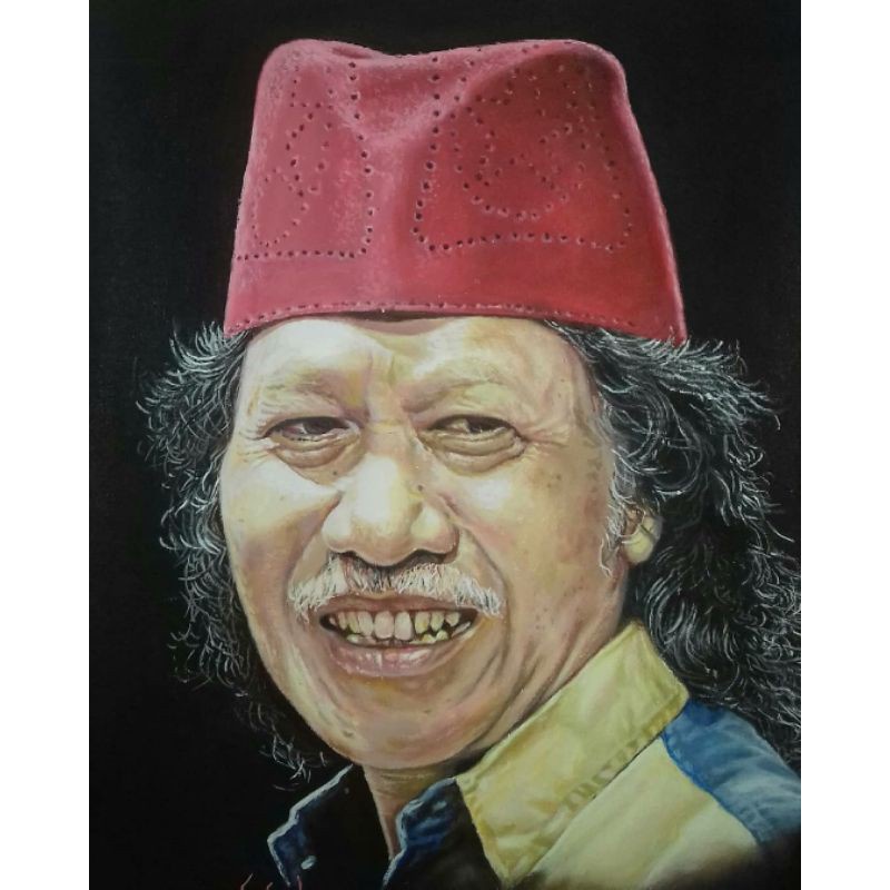 Lukisan murah lukisan cetak hiasan dinding plus bingkai gambar Cak Nun ukuran 53x35