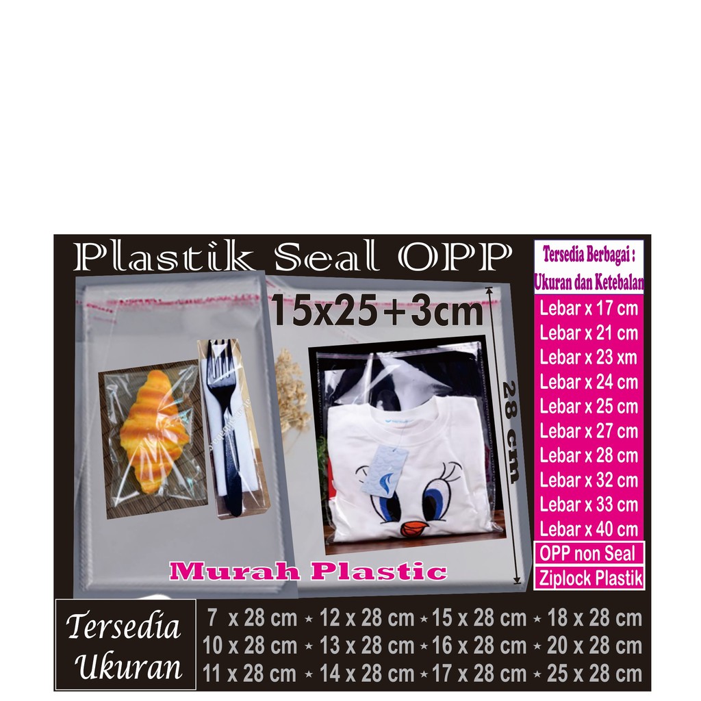 Plastik OPP 15 x 25 isi 100 pcs + lem/undangan/roti/souvenir/scarf/dll