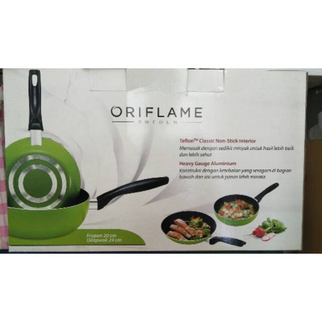 Oriflame feast pan set wajan anti lengket teflon frypan 20cm dan deepwok heavy gauge aluminium 24cm