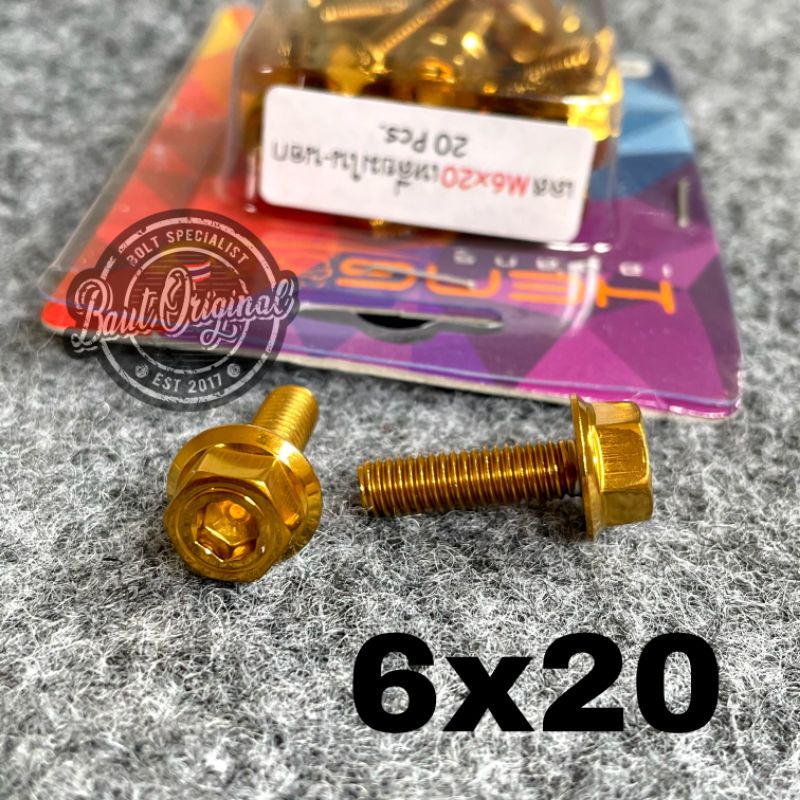 baut probolt 2kunci 2 kunci stainless 6x20 drat 10 panjang 2 cm original heng thailand gold