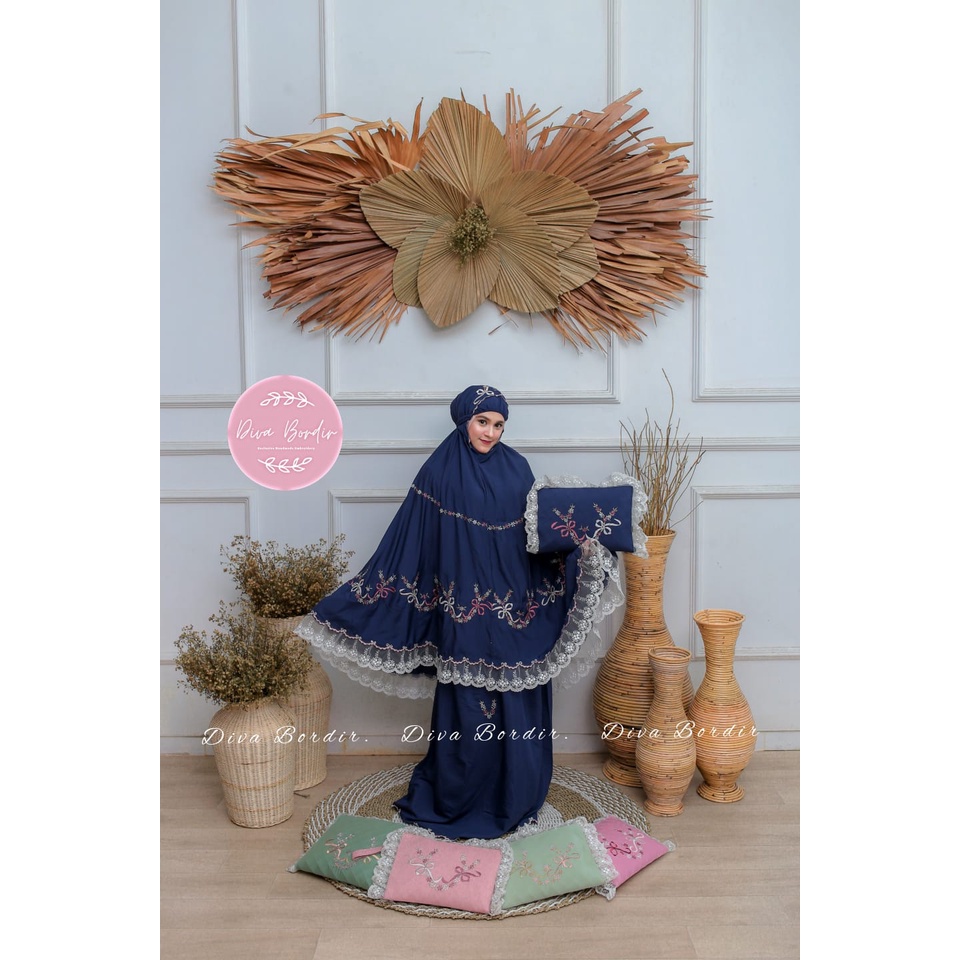 MUKENA BORDIR REMPEL RENDA DEWASA KATUN SUTRA TAS SAJADAH MEWAH