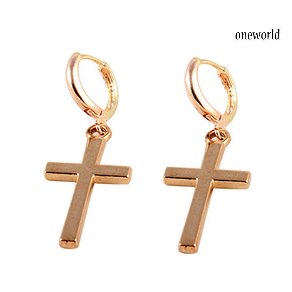 OW@ Earrings Exquisite Fadeless Alloy Smooth Surface Cross Shape Women Jewelry for Party